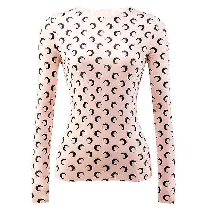 Woman Clothes Korean Moon Print Long Sleeve T-Shirt Fashion Casual Layered Sun Protection Top Ice Silk Basic Tee Spring Autumn NovaCart