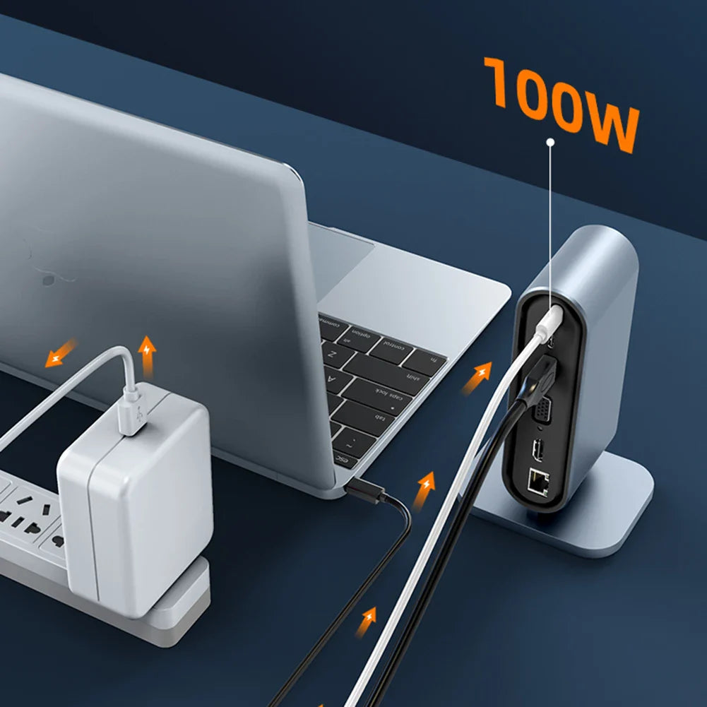 USB C Docking Station PD 100W USB C HUB Type C to HDMI-Compatible Adapter 4K 30Hz VGA RJ45 USB 3.0 HUB USB Splitter for MacBook Pi-Mart