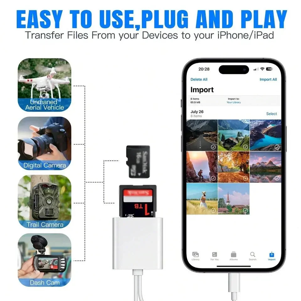 2 In 1 OTG Card Reader Type C Lightning to SD TF Memory Card Adapter For PC Laptop iPhone Multi Smart Cardreader No APP Requires Pi-Mart