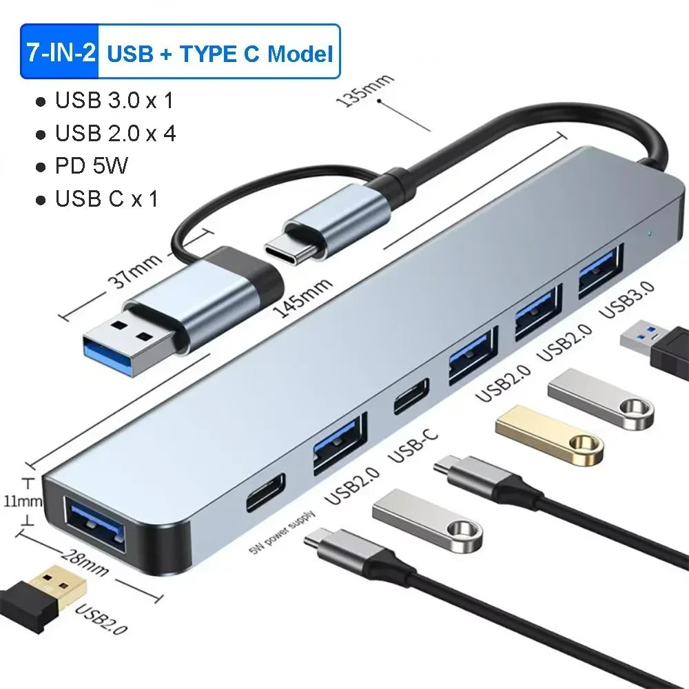 USB C Hub 8In1 7in2 7in1 Type C 3.1 To 4K HDMI Adapter with RJ45 SD/TF Card Reader PD Fast Charge for MacBook Notebook Laptop Pi-Mart