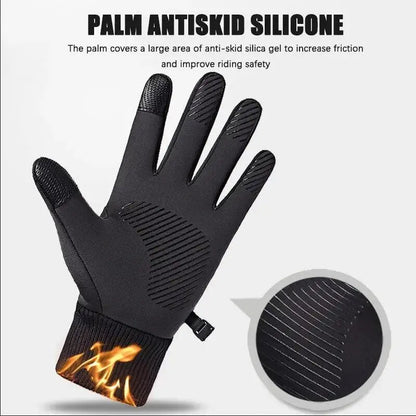 Black Winter Warm Full Fingers Waterproof Cycling Outdoor Sports Running Motorcycle Ski Touch Screen Fleece Gloves Snow Gloves Pi-Mart
