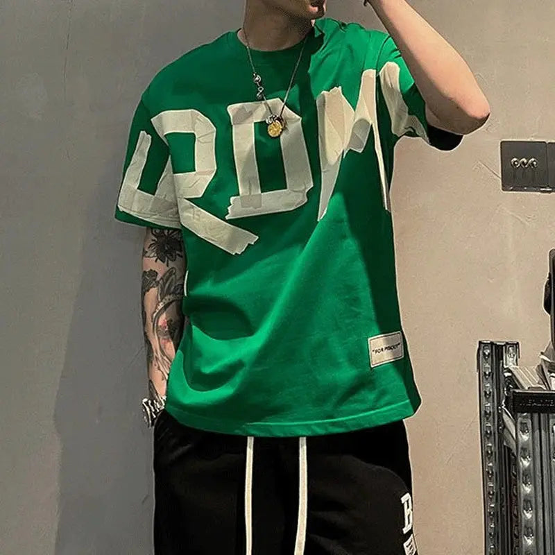 2023 Summer Casual All-match Trend Korean Fashion Short Sleeve Round Neck Solid Color Letter Printed Loose Fashion Youth T-shirt NovaCart