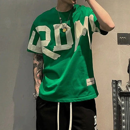 2023 Summer Casual All-match Trend Korean Fashion Short Sleeve Round Neck Solid Color Letter Printed Loose Fashion Youth T-shirt NovaCart