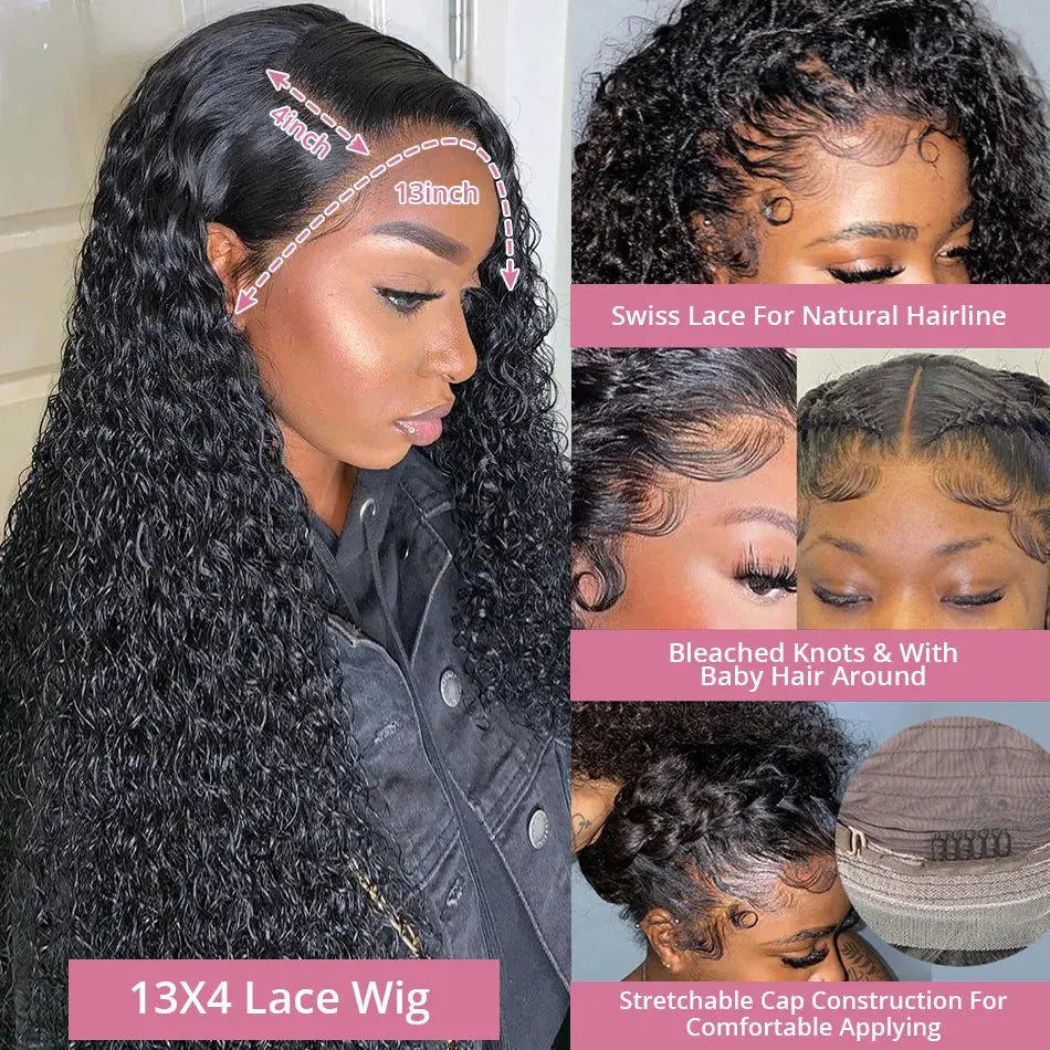 40 50 Inch HD 13x6 Deep Wave Lace Frontal Wigs Brazilian 13x4 Water Wave Curly Lace Front Human Hair Wigs For Women 300 Density NovaCart