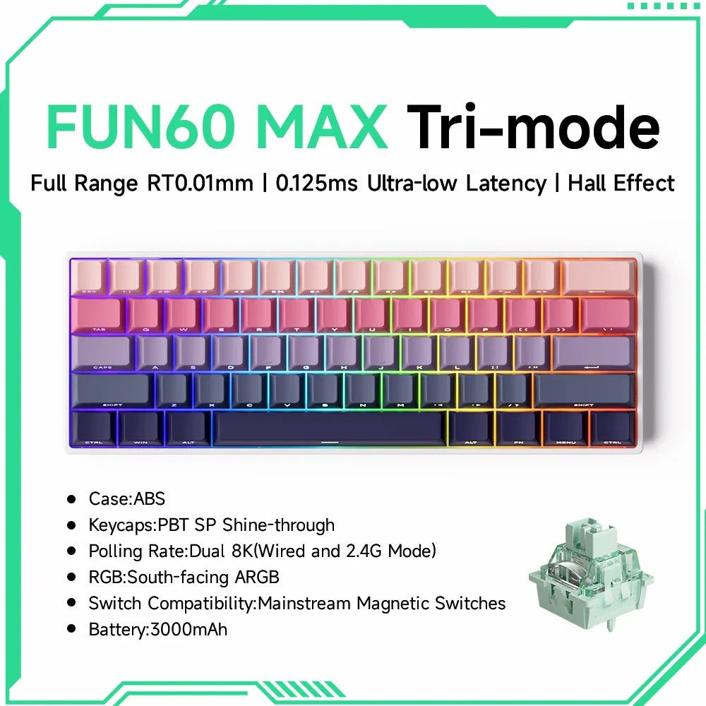 Akko MonsGeek FUN60 Mechanical Keyboard Magnetic Switch 60% Gaming Keyboards Rapid Trigger 0.01mm 8K ARGB HE/TMR Custom Keyboard Pi-Mart