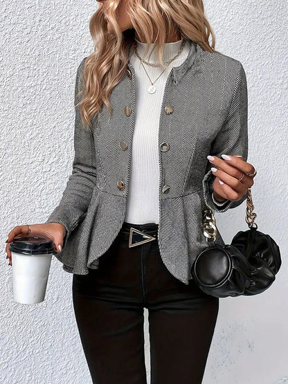 Women’s Plus-Size Solid Color Peplum Jacket – Casual Outerwear FitiqueFit