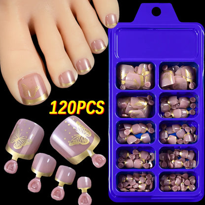 120Pcs 9-Colors French Fake Toenails Summer Short Sqaure Press On Toe Nails Tips Glossy Nude/Pink/Brown Full Cover False Toenail NovaCart