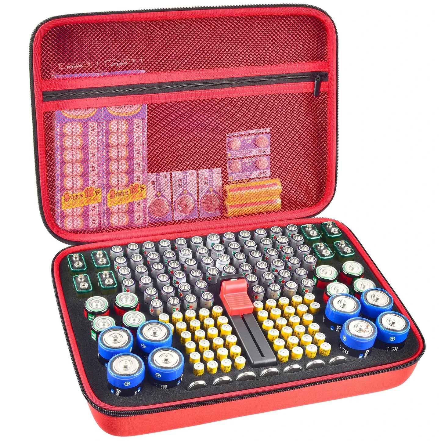Battery Organizer Case With Tester Holds 150+ AA AAA 9V C D Lithium Button Batteries Hard Shell For Home Garage Batteries Pi-Mart