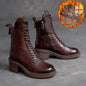 Birkuir Winter Plush Warm Boots Genuine Leather Women Snow Boots 6cm Thick Heel Shoes Handmade Side Zip Leisure Platform Boots NovaCart