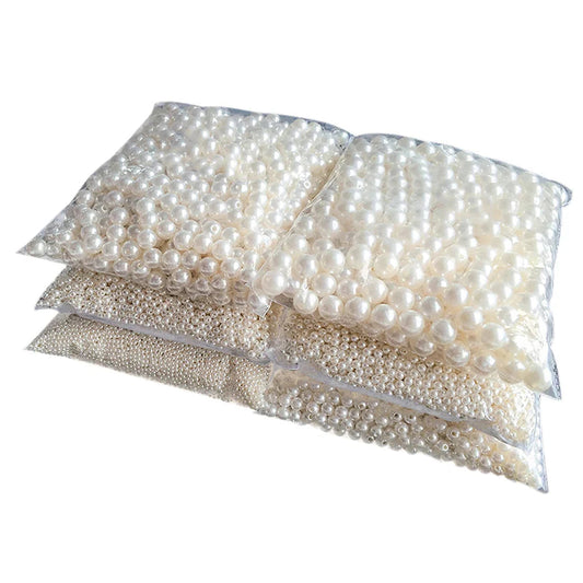10-1000pcs/lot 3-20mm Straight Holes Acrylic Imitation Pearl Beige Bracelet Round Beads For DIY Craft Jewelry Making Supplies Pi-Mart