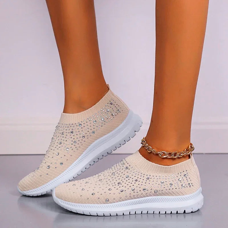 2024 New Crystal Breathable Mesh Sneaker Shoes for Women Comfortable Soft Bottom Flats Plus Size 43 Non Slip Casual Shoes Woman NovaCart