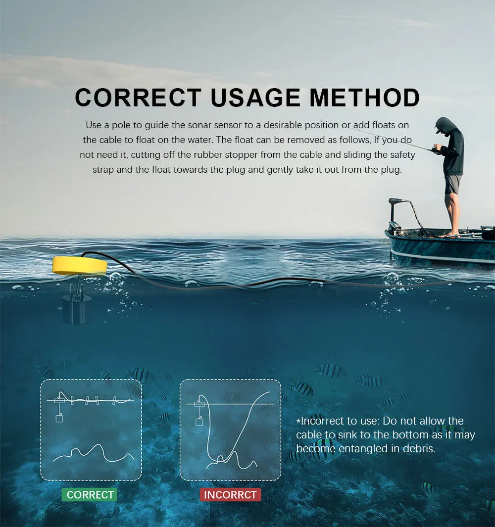 FFC1108-1 Alarm 100M Portable Sonar Fish Finders 45 degrees Sonar Coverage Echo Sounder Alarm Transducer Lake Sea Fishing NovaCart