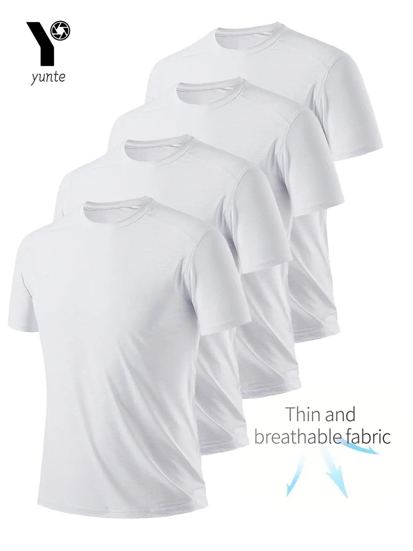 Round Neck T-Shirt 4-Pack White Ultra-Light Men's Quick Drying Breathable Sweat-Absorbent Shirt Suitable for Fitness Gym and Run NovaCart