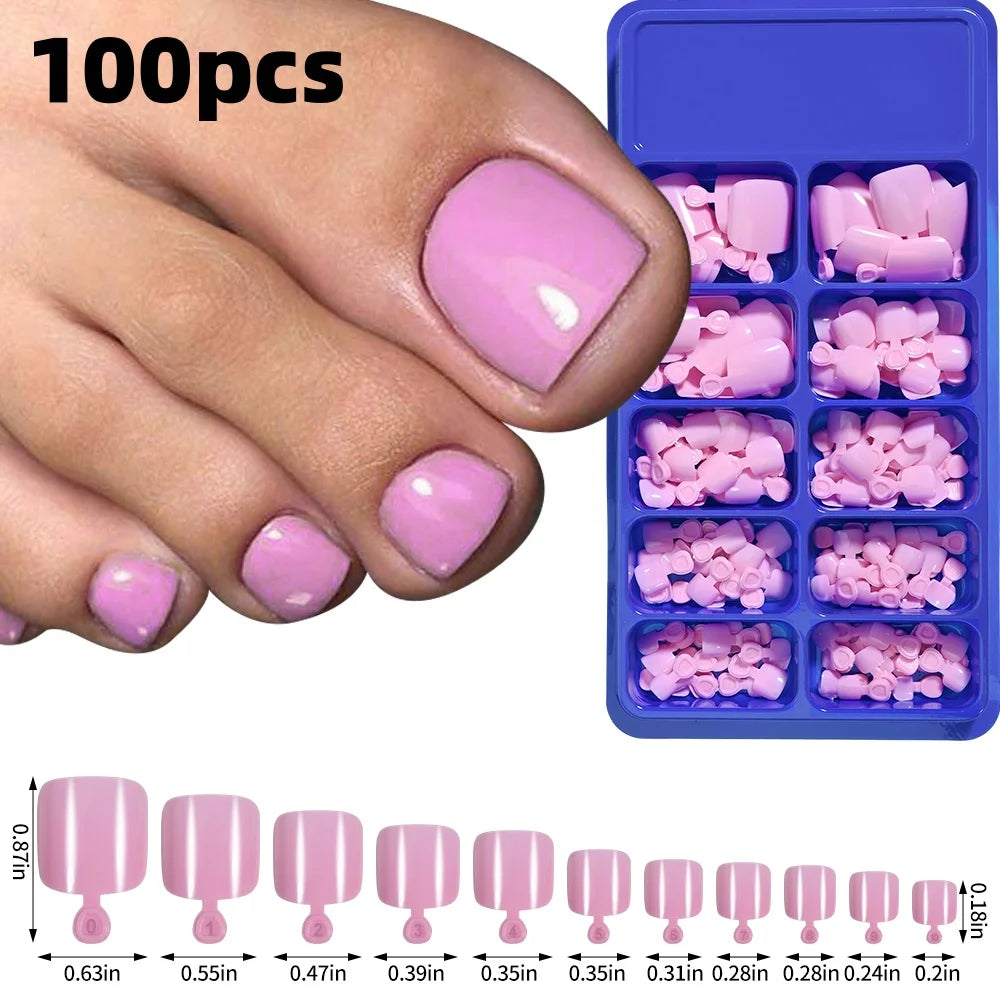 120pcs/Box French Tip Press-On Toenails Pink Color System Square Shape Foot Nails Short Length Glossy Finish False Toe Nails Set NovaCart