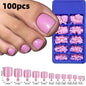 120pcs/Box French Tip Press-On Toenails Pink Color System Square Shape Foot Nails Short Length Glossy Finish False Toe Nails Set NovaCart