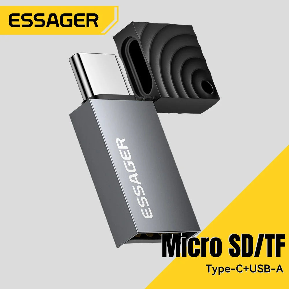Essager 2-in-1 Mini Type C USB2.0 Card Reader Adapter Micro SD TF Memory Card Reader for iPhone 16 15 Pro Huawei Macbook iPad Pi-Mart