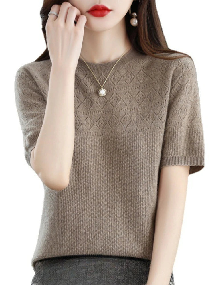 Summer Thin Knitted T Shirts for Women Casual Tees Ladies Fashion Blusas Harajuku T-Shirts Ropa Mujer Elegant Tops Woman Clothes NovaCart