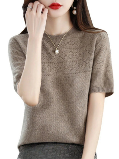 Summer Thin Knitted T Shirts for Women Casual Tees Ladies Fashion Blusas Harajuku T-Shirts Ropa Mujer Elegant Tops Woman Clothes NovaCart