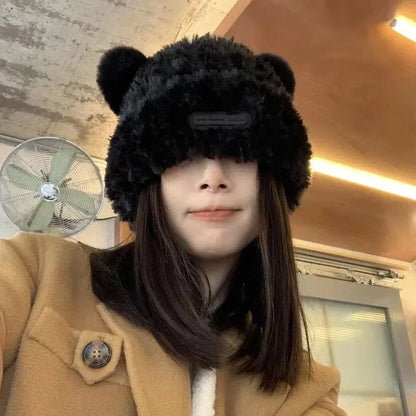 Letter Bear Ears Knitted Woolen Hat – Cute Cat-Ears Beanie for Women FitiqueFit