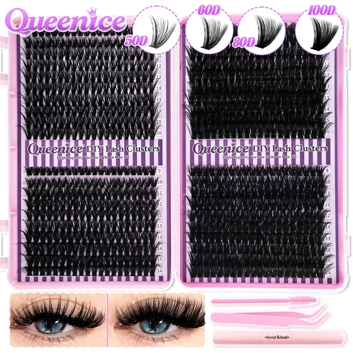 DIY Lash Extension Kit Clusters Individual Eyelashes Kit 9-16mm with Bond and Seal Wispy Natural Mange Lashes NovaCart