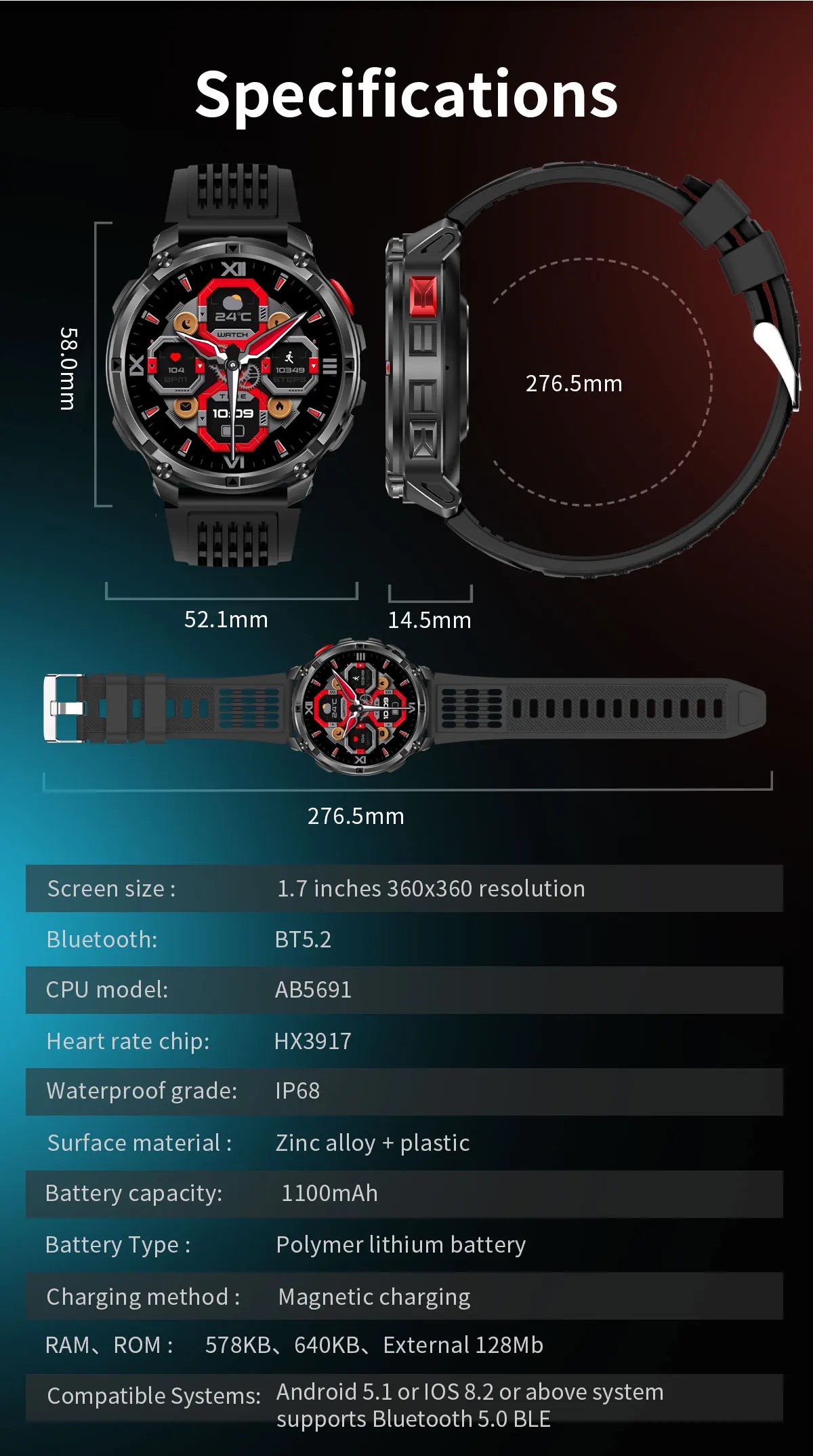2026 New T-Rex3 Pro 1100mAh Battery Smart Watch GPS path 5ATM Waterproof Sports Run tracker Outdoors Compass Military Smartwatch NovaCart