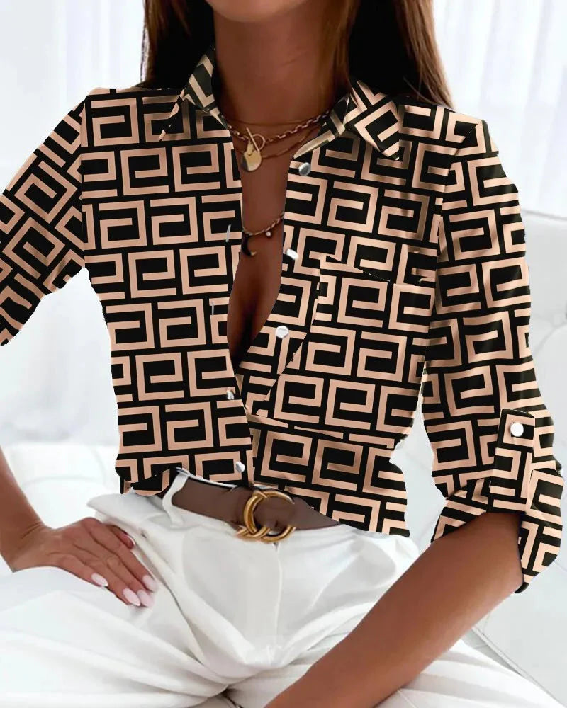 Women’s Stripe Print Long-Sleeve Blouse FitiqueFit