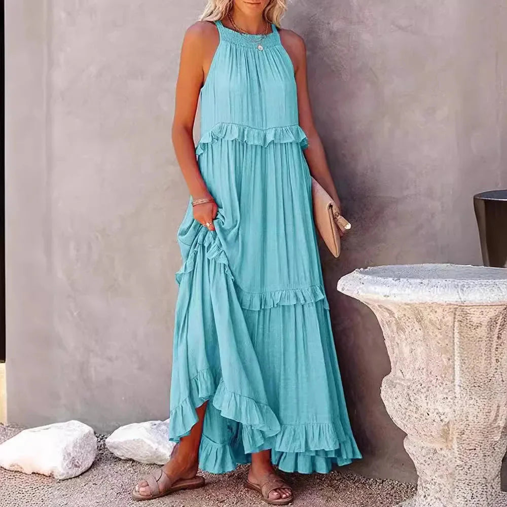 Elegant Apricot Ruffle Maxi Dress FitiqueFit