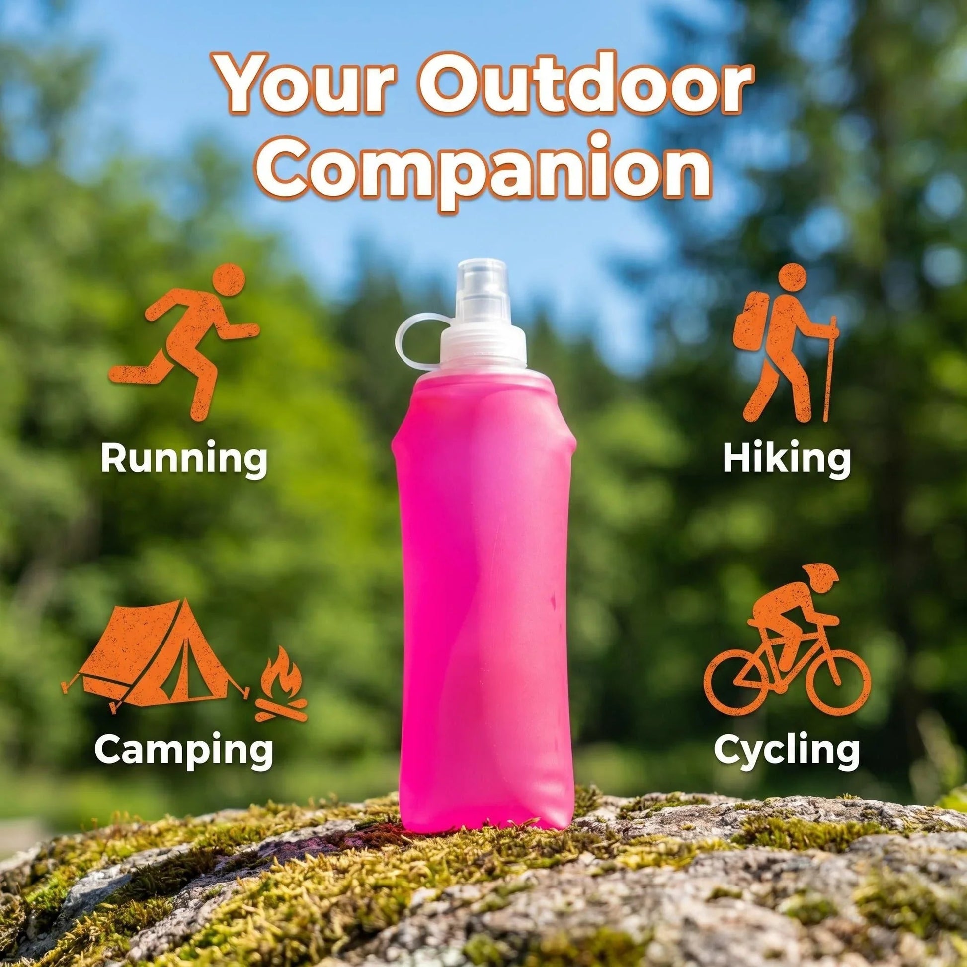 150ml/250ml/500ml Collapsible Silicone Water Bottle with Bite Valve, Outdoor Portable for Running Camping Hiking Travel Pi-Mart