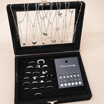 51 Pcs/Set Silver Color Chic Jewelry Set For Women Fashion Butterfly Heart Pearl Necklaces, Earrings, Rings, Match Daily Outfits NovaCart