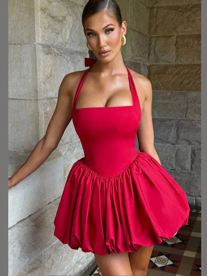 Women’s Pink Corset Puffball-Hem Mini Dress FitiqueFit