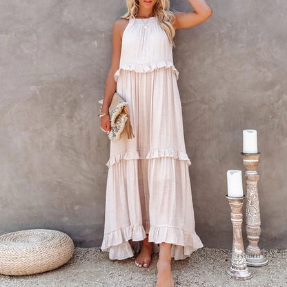 Elegant Apricot Ruffle Maxi Dress FitiqueFit