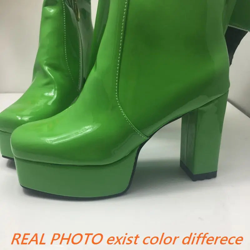 SIMLOVEYO Platform Knee High Boots Toe Block Heels Rubber Size 34-43 Black White Blue S2729 NovaCart