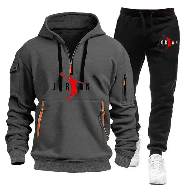 Men 2025 Autumn Winter Printed Blazer and Tracksuit Pants Set Casual Jogging Sportswear for Outdoor Activities and Street Fashio NovaCart