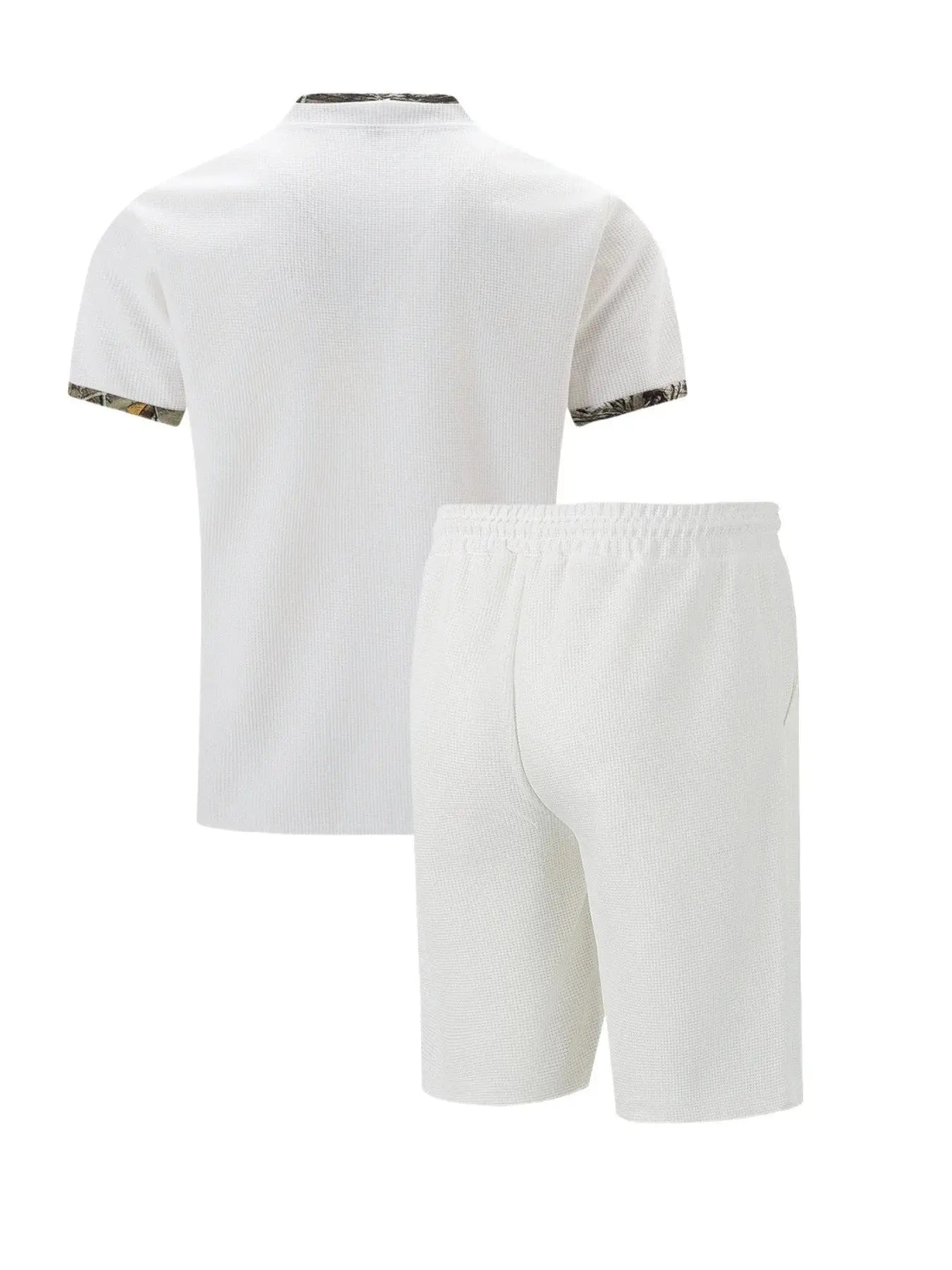 2025 Men Europe and the United States new summer Waffle solid color zip-up lapel short-sleeve suit shorts two sets NovaCart