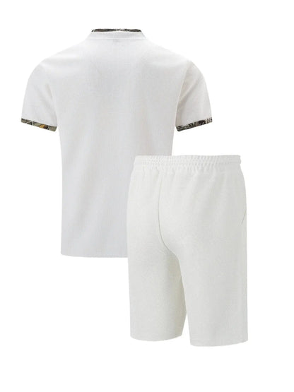 2025 Men Europe and the United States new summer Waffle solid color zip-up lapel short-sleeve suit shorts two sets NovaCart