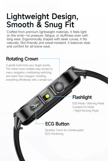 2026 New Model Uric Acid & Lipid Health Analysis Smart Watch Men ECG+PPG Bluetooth Call 2.01-inch Flashlight Smartwatch Women NovaCart