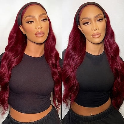 #99J Burgundy Body Wave Headband Glueless Wigs Machine Made Remy Human Hair Wig Brazilian 30 Inch 350 Ginger Human Hair Wigs