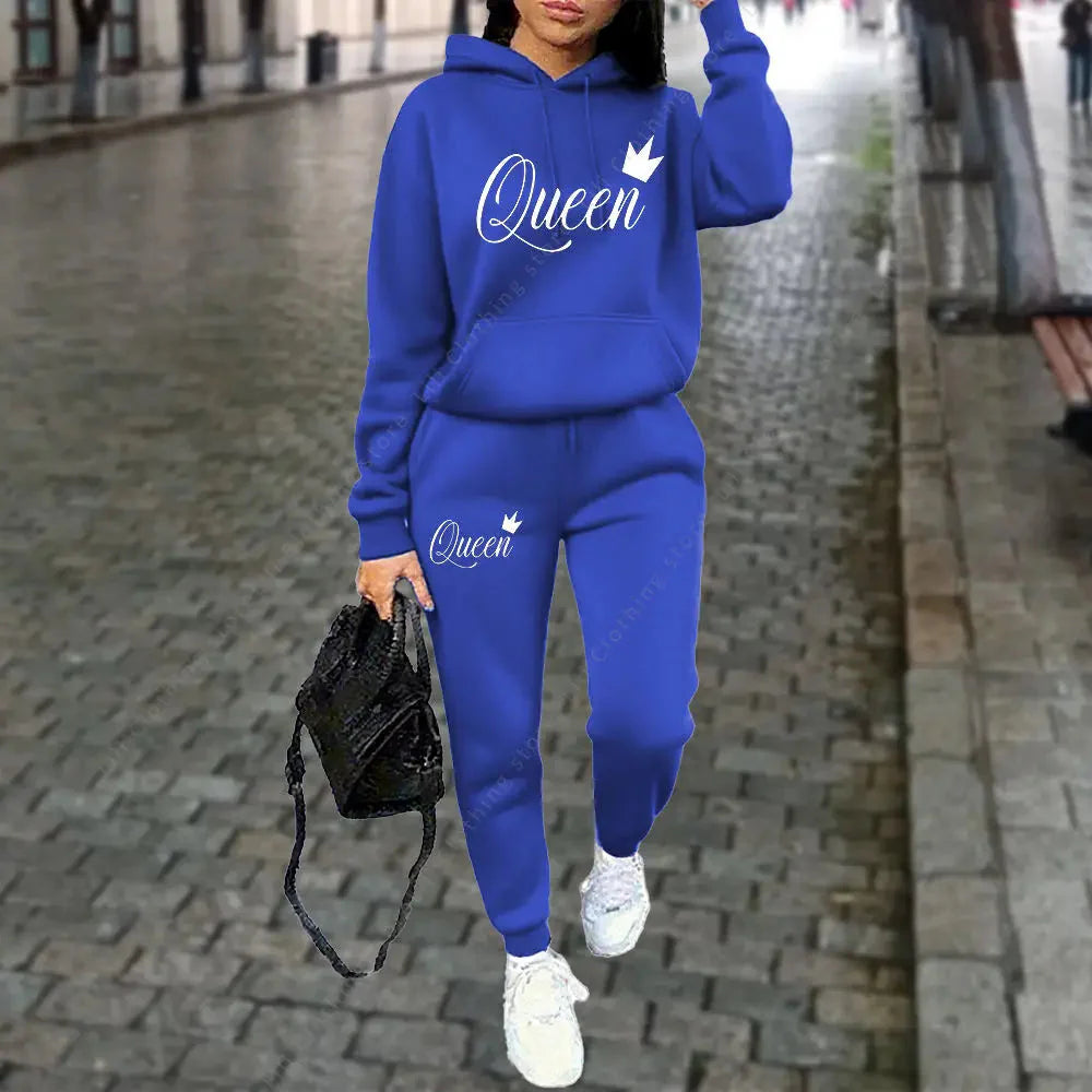 Women’s “Queen” Graphic 2-Piece Hoodie & Pants Tracksuit Set FitiqueFit