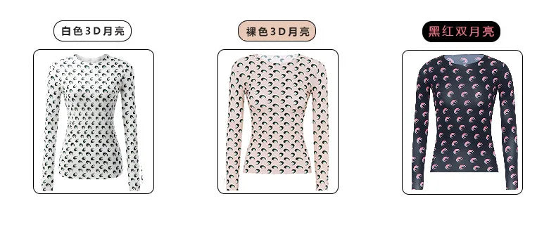 Woman Clothes Korean Moon Print Long Sleeve T-Shirt Fashion Casual Layered Sun Protection Top Ice Silk Basic Tee Spring Autumn NovaCart