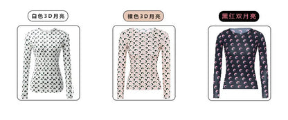 Woman Clothes Korean Moon Print Long Sleeve T-Shirt Fashion Casual Layered Sun Protection Top Ice Silk Basic Tee Spring Autumn NovaCart