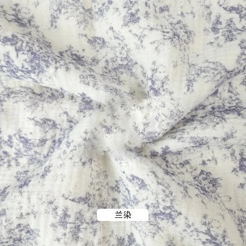 Pure Cotton Blue Floral Printing Double-layer Gauze Crepe Fabric For Home Clothes Pajamas Blankets Handmade DIY Fabric 0.5/1/2m NovaCart