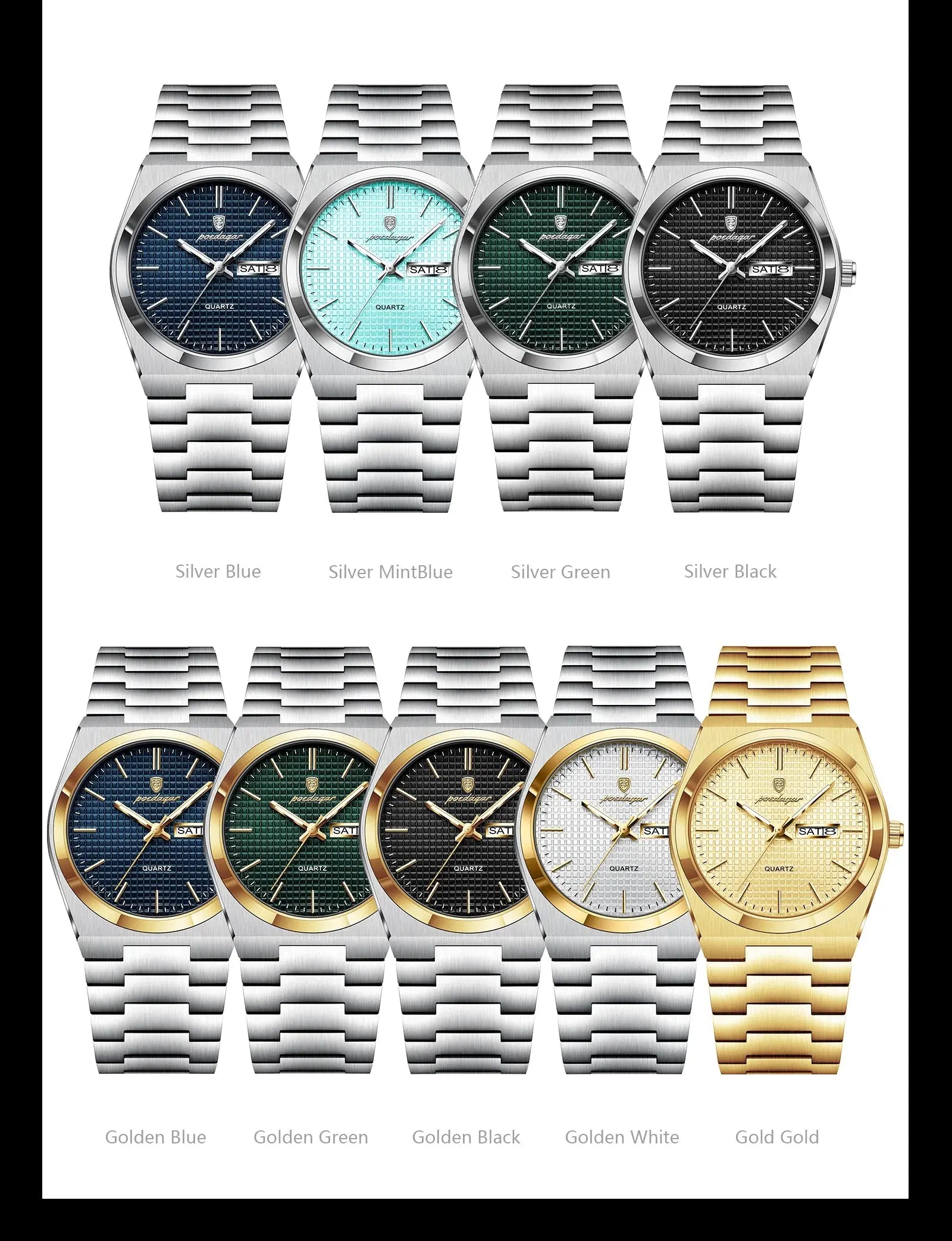 POEDAGAR Top Exquisite Male Watch Stainless Steel Waterproof Luminous Fashion Quartz Men's Watches Date Week Wristwatch For Men NovaCart