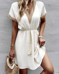 Short Sleeve V-neck Ruffle Waist Cross-border  Elastic Waist Dress