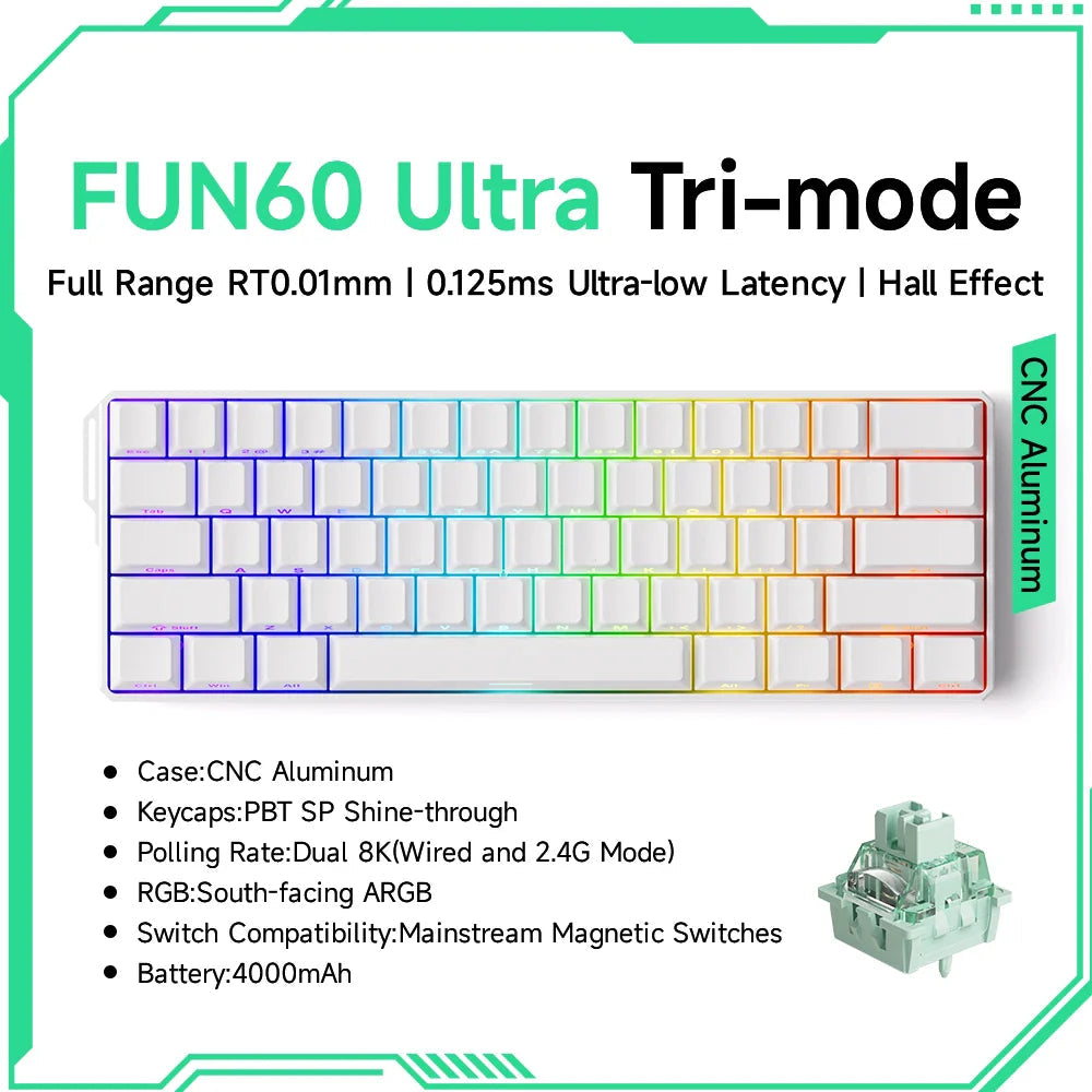 Akko MonsGeek FUN60 Mechanical Keyboard Magnetic Switch 60% Gaming Keyboards Rapid Trigger 0.01mm 8K ARGB HE/TMR Custom Keyboard Pi-Mart