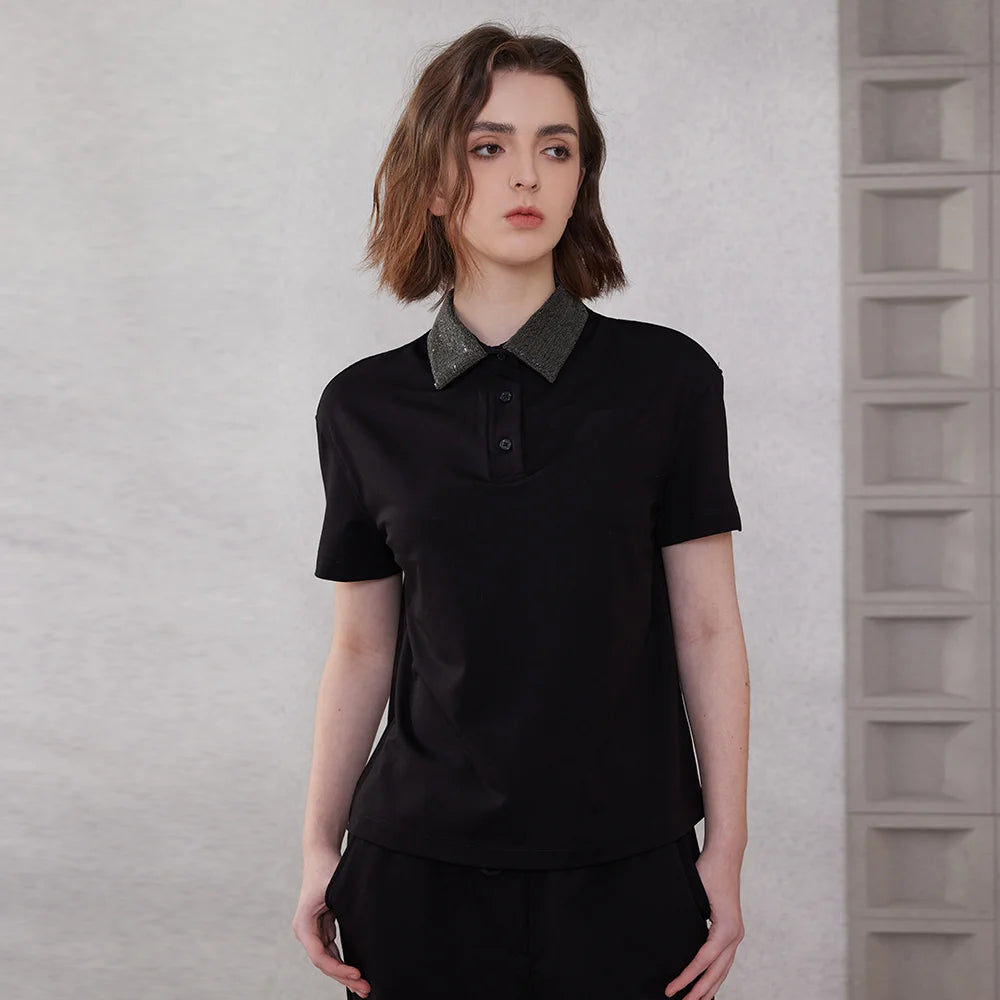 K2067L Luxury Brand Women's Clothing Shirt Collar Pima Cotton Summer Short Sleeved T-Shirt ladies clothes NovaCart