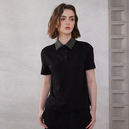 K2067L Luxury Brand Women's Clothing Shirt Collar Pima Cotton Summer Short Sleeved T-Shirt ladies clothes NovaCart