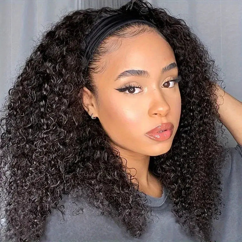 200% Density Human Hair Wig Short Headband Bob Wig Natural Black Short Curly Bob Cut Glueless Kinky Curly Headband Wig NovaCart