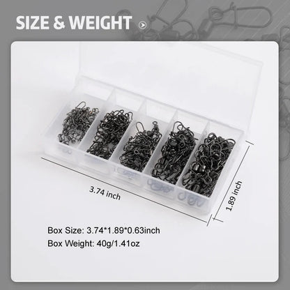 50pc/box Stainless Steel Fishing Connector Pin 4# 6# 8#10#12# Bearing Rolling Swivel with Snap Fishhook Lure Accessories Pi-Mart