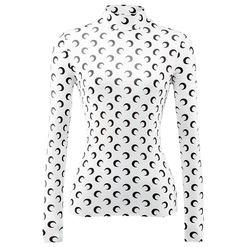 Woman Clothes Korean Moon Print Long Sleeve T-Shirt Fashion Casual Layered Sun Protection Top Ice Silk Basic Tee Spring Autumn NovaCart