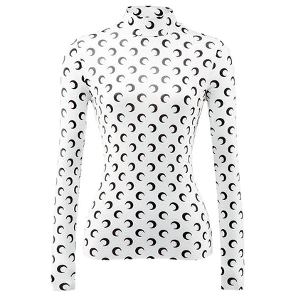 Woman Clothes Korean Moon Print Long Sleeve T-Shirt Fashion Casual Layered Sun Protection Top Ice Silk Basic Tee Spring Autumn NovaCart